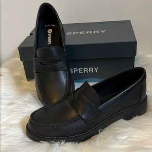 Sperry Black Leather Slip-on Penny Loafers